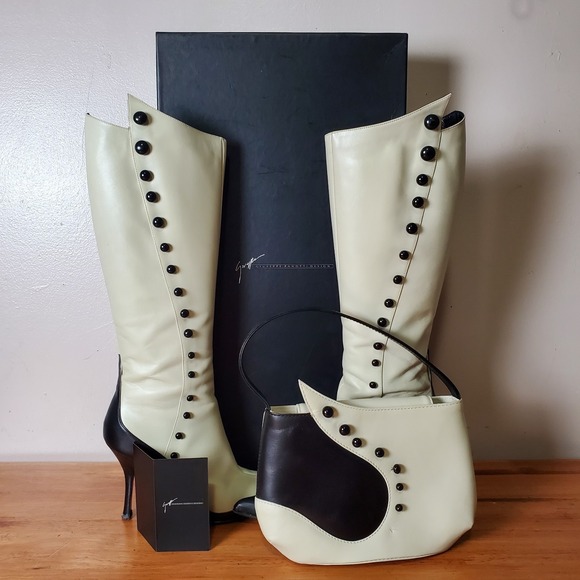 Giuseppe Zanotti Shoes - Giuseppe Zanotti Vicini Leather Victorian Boots Matching Purse Handbag 36 Mod
